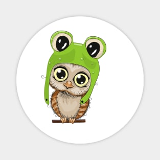 Cute little owl with big eyes and an frogs hat Magnet